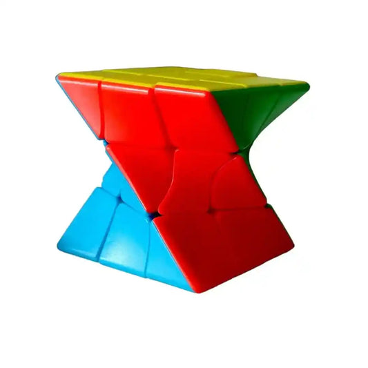 Colorful twisted cube puzzle on a white background