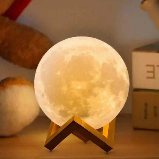 Moon lamp on a stand with a soft focus background