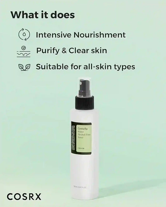 COSRX skincare product with features on a light green background