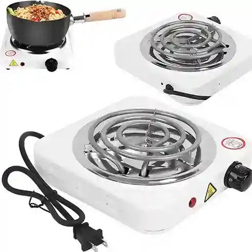 Two portable electric cooktops with coil burners on a white background.