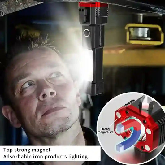 Rechargeable LED Torch Light | Tactical Hammer & Power Bank Flashlight