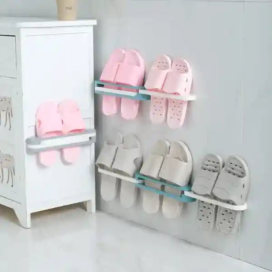 3 in 1 Wall Mounted Shoes Rack and Folding Slippers Organizer