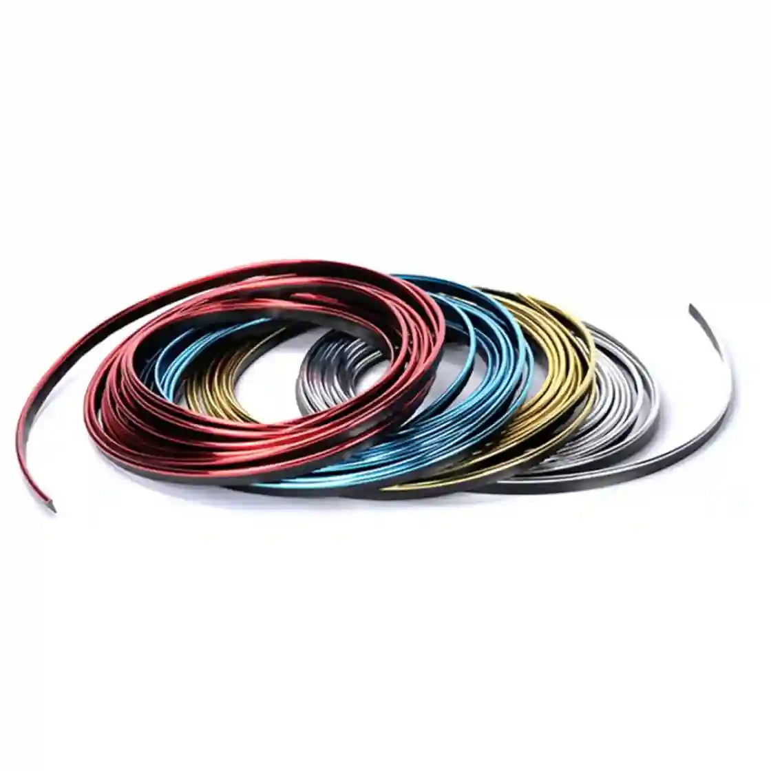 Set of colorful metal wires coiled together on a white background