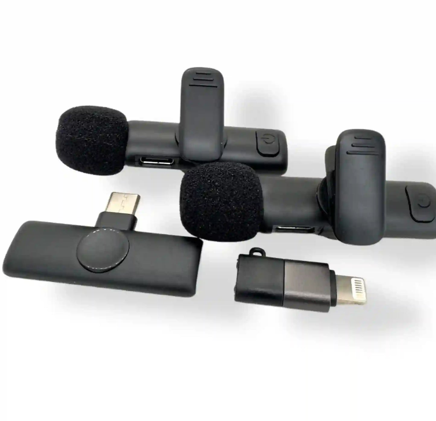 Black microphone and receiver set on a white background