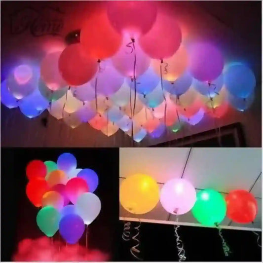 Colorful LED balloons in various colors with a collage of three different views.