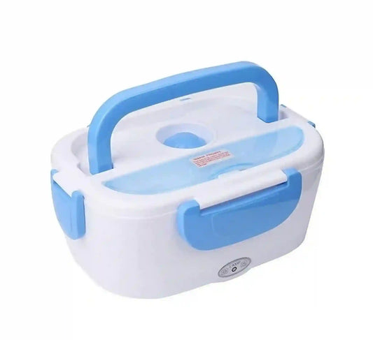 Blue and white electric lunch box on a white background