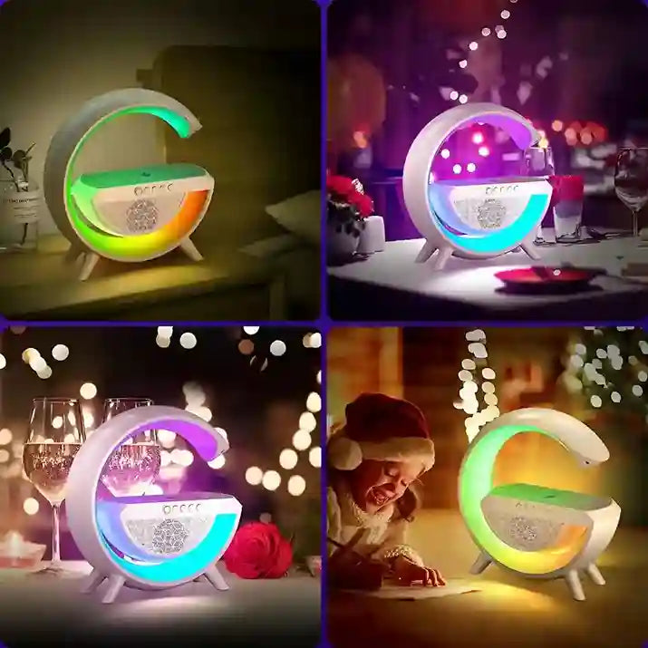 Colorful LED lamp with moon design in various settings
