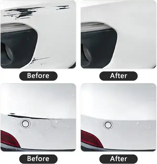 Before and after comparison of car tail lights with a white background