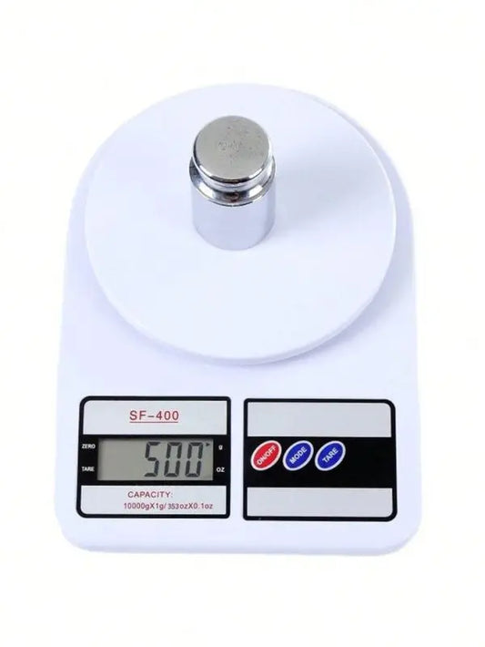 Digital kitchen scale with a weight display on a white background