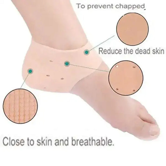 Foot with close-up of skin and text explaining benefits of a product