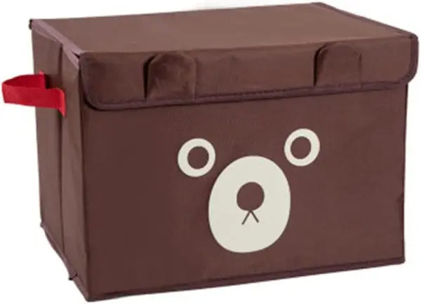 Brown storage box with a bear face design on a white background