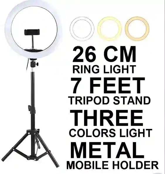 26cm LED Ring Light with Tripod Stand and Mobile Holder, Dimmable