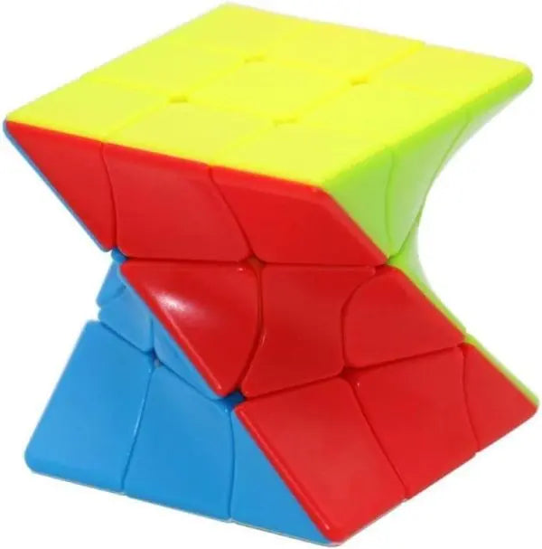 Colorful geometric puzzle with red, yellow, and blue pieces on a white background