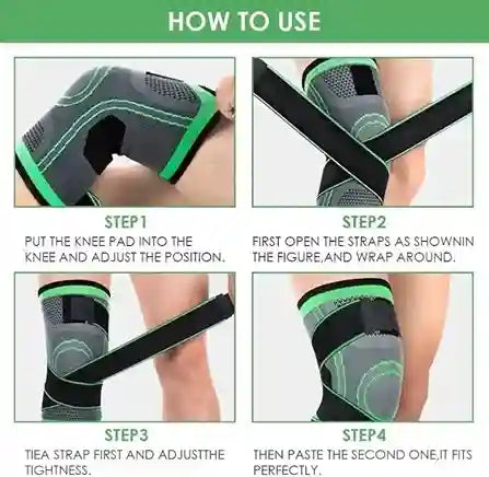 Instructions on how to use a knee pad with step-by-step illustrations.