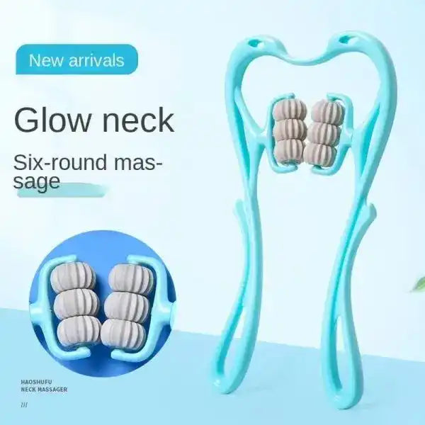 Neck massager with six-round massage nodes on a blue background