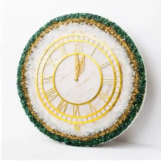 Mehmat Resin Collection Decorative wall clock with green and gold trim on a white background