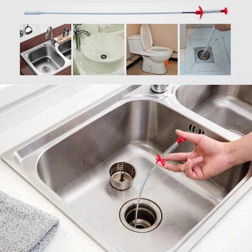 (Pack of 2) Stainless Steel Hair Catching Drain Cleaner Wire Spring Sink Cleaning Stick