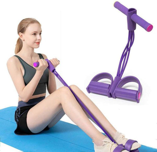 Foot Pedal Resistance Band Elastic Sit-up Pull Rope Yoga Fitness Gym – Elastic Pull Ropes Tummy Trimmer | Double Spring Tummy Trimmer ( Random Color )