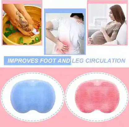 Promotional image of a product for foot and leg circulation with text and images of people using it.