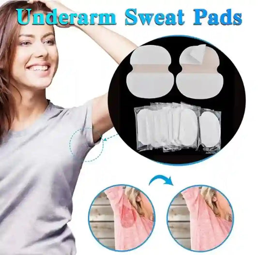 Underarm sweat pads with a woman using them, showing effectiveness.