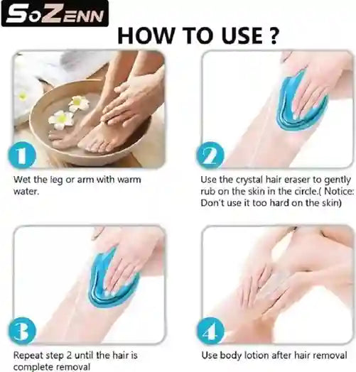 Instructions on how to use a crystal hair eraser with SoZenn branding.