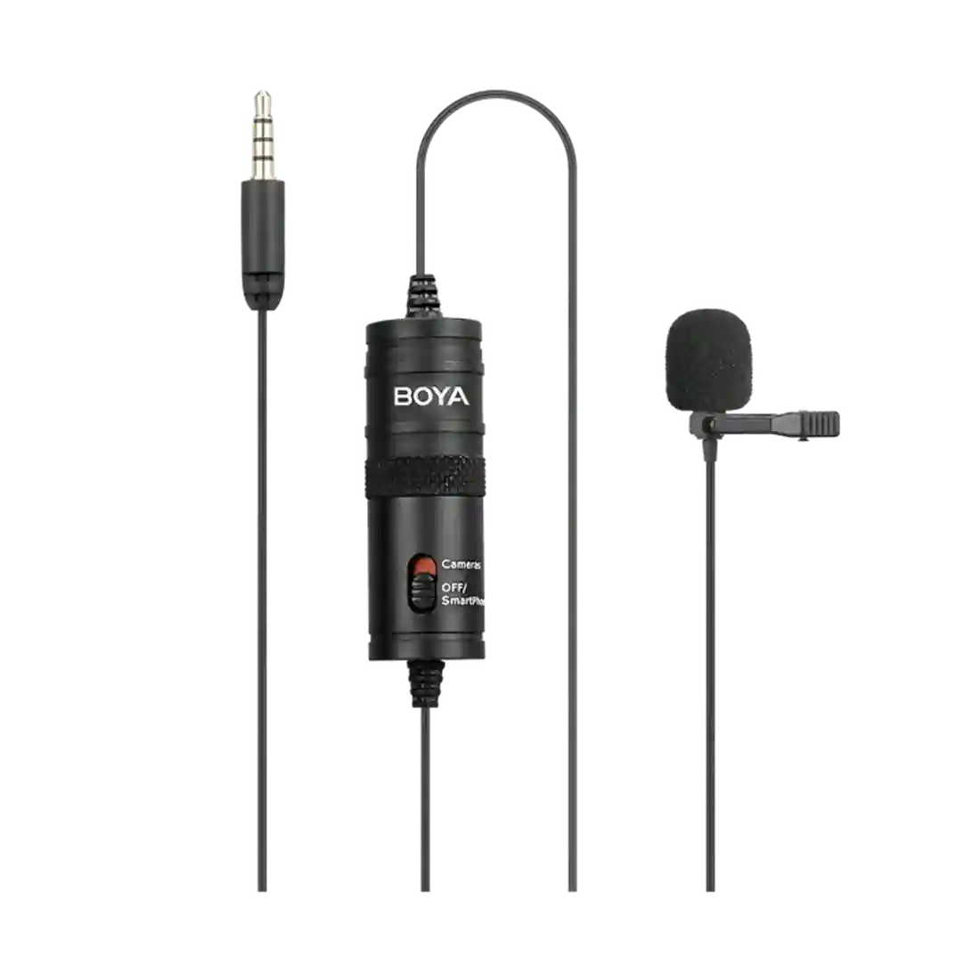 Boya BY-M1 lavalier microphone on a white background