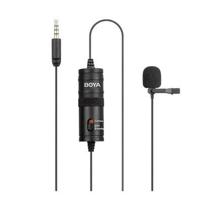Boya BY-M1 lavalier microphone on a white background