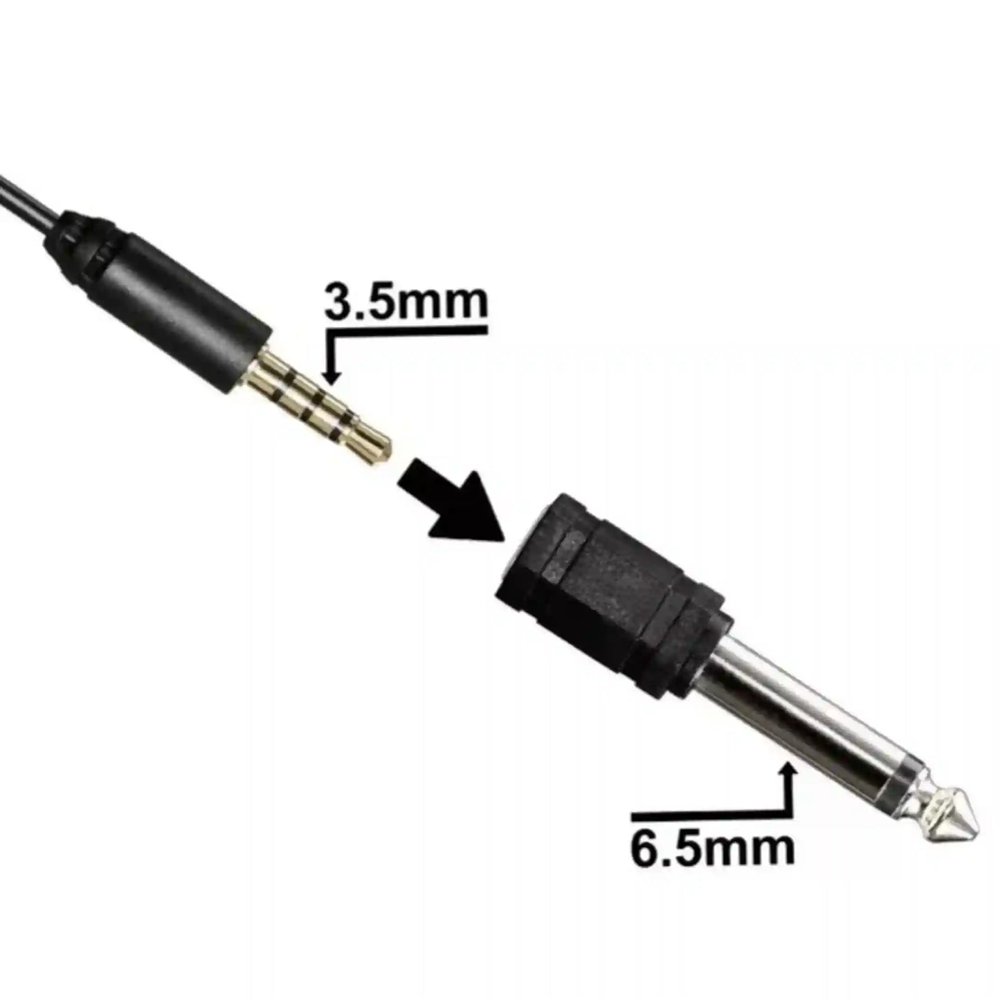 Illustration of a 3.5mm and 6.5mm audio connector on a white background