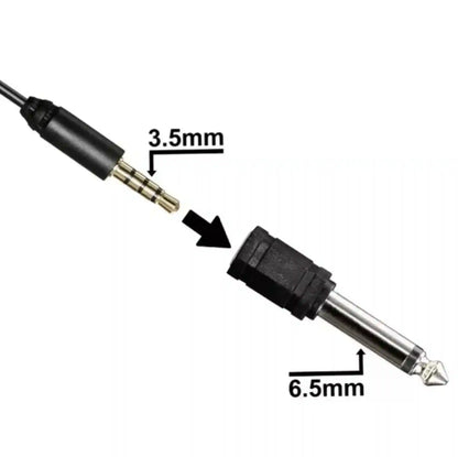 Illustration of a 3.5mm and 6.5mm audio connector on a white background