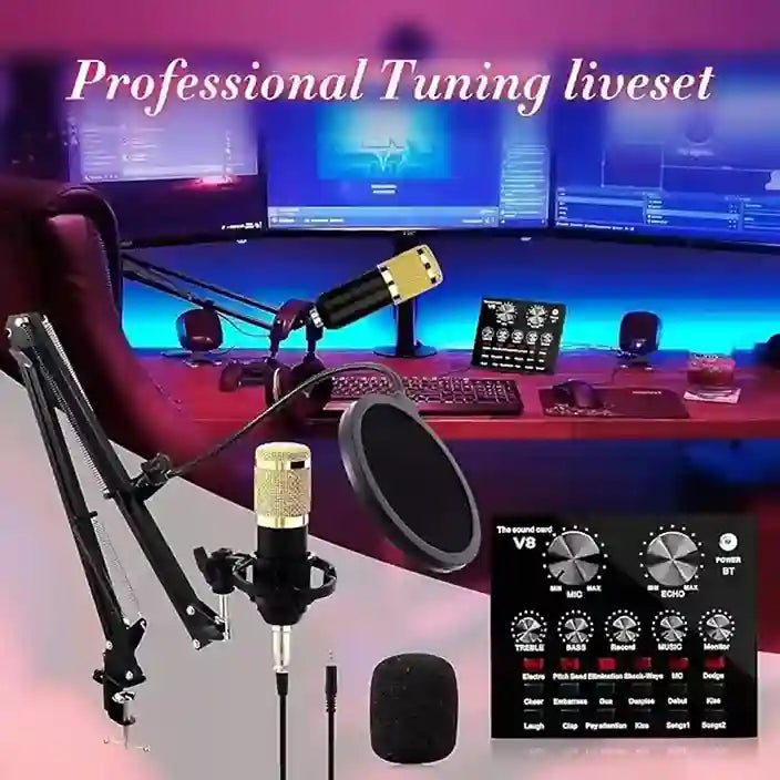 Microphone setup with audio equipment in a studio setting