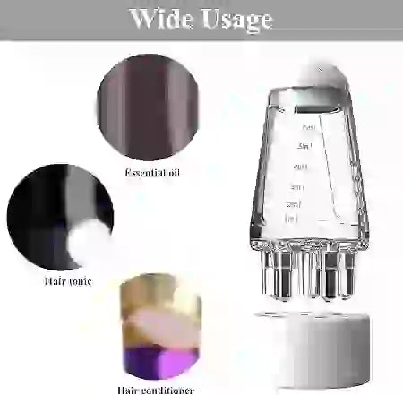 Product with labeled uses for essential oil, hair tonic, and hair conditioner.