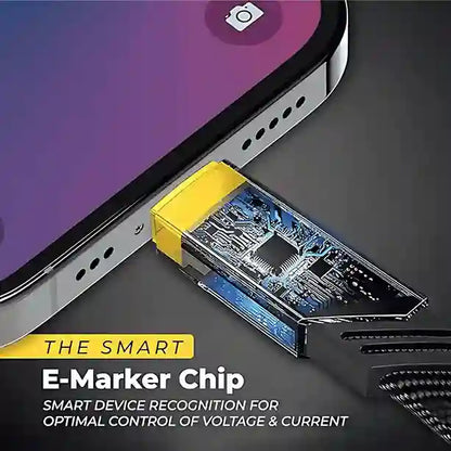 Smart E-Marker Chip with smartphone and camera icon on a dark background