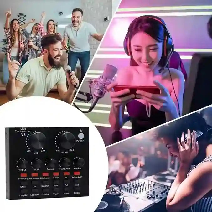 Collage of people engaging in various activities with a focus on audio equipment.