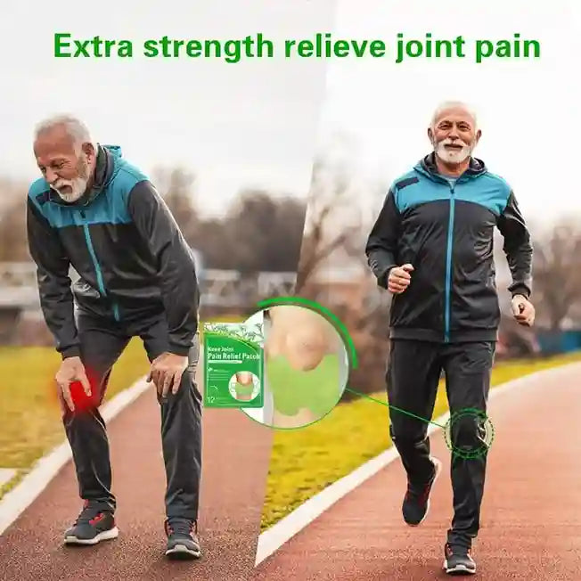 Man experiencing joint pain and using a product to relieve it on a track.