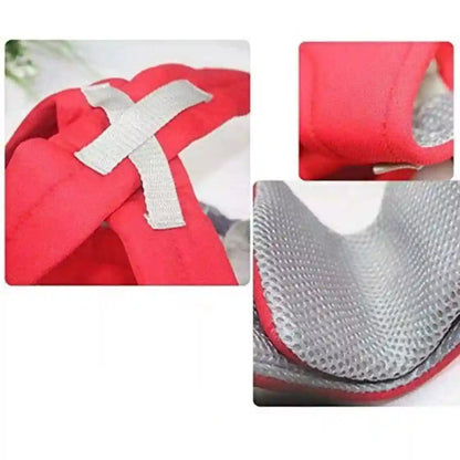 Red bag with a silver strap and mesh detail on a white background