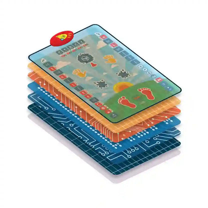 Colorful educational toy with different sections on a white background
