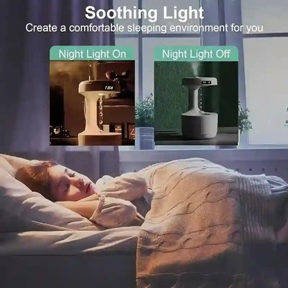Woman lying in bed with night lights on and off, highlighting a comfortable sleeping environment.