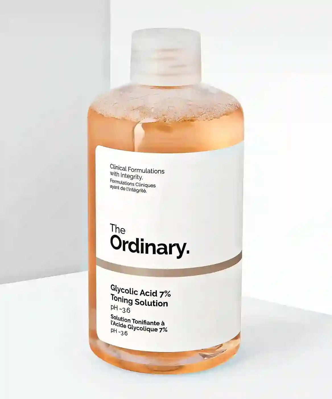 Bottle of 'The Ordinary' Glycolic Acid 7% Toning Solution on a white background