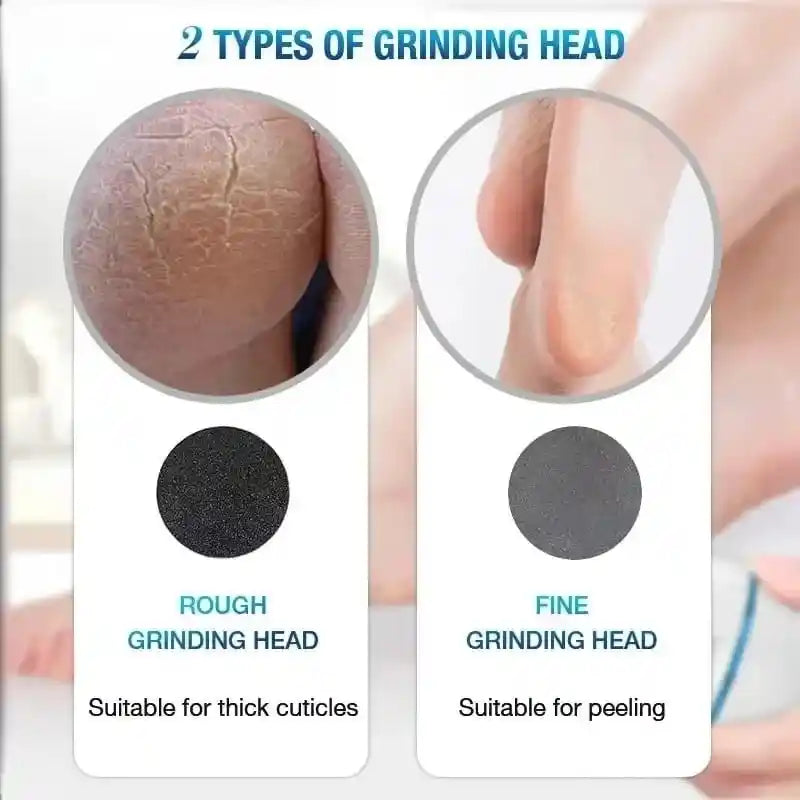 Comparison of rough and fine grinding heads for nail care, showing their effects on cuticles.