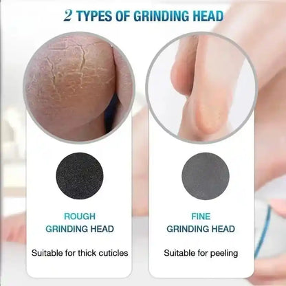 Comparison of rough and fine grinding heads for nail care, showing their effects on cuticles.