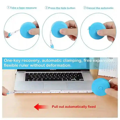 Instructions for using a blue flexible ruler with a laptop on a desk.