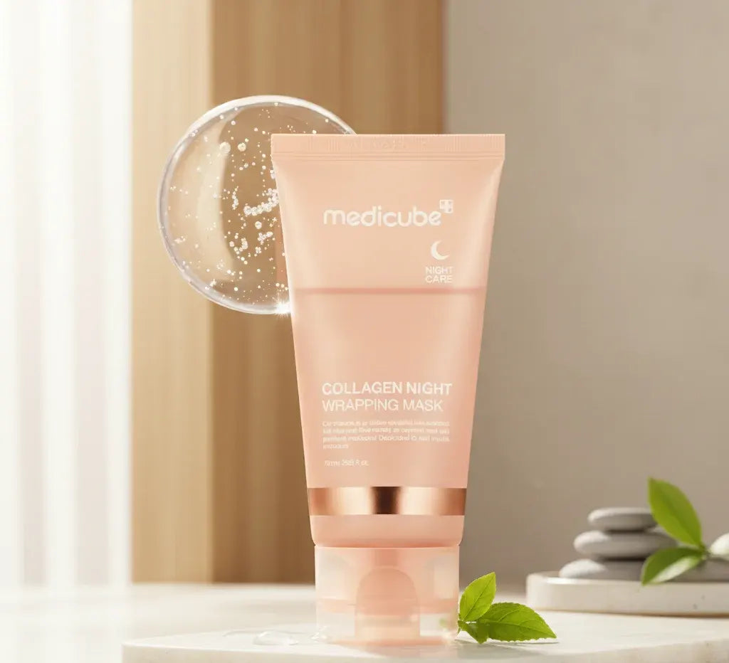 Tube of Medicube Collagen Night Mask on a neutral background