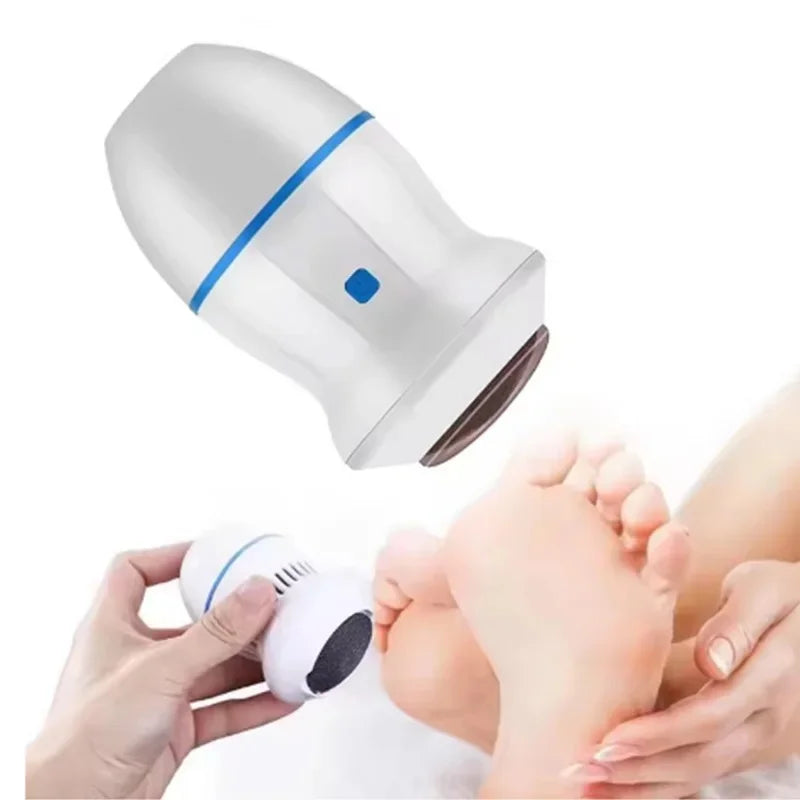 Portable device for foot care with a close-up of feet being massaged.
