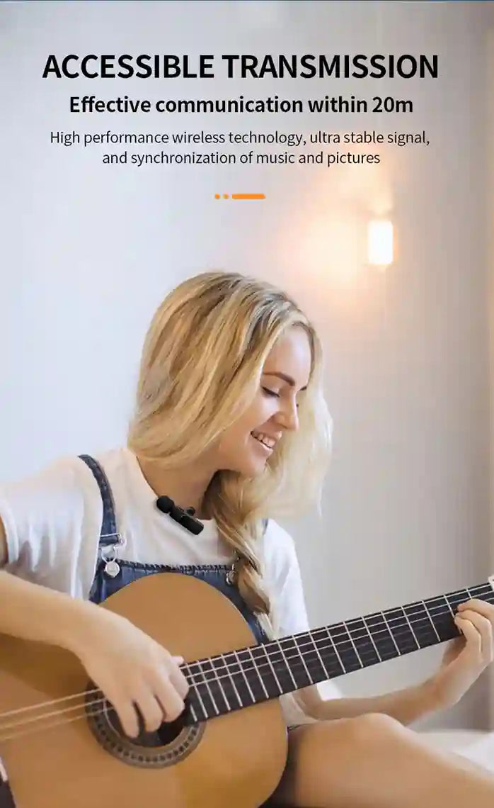 Woman playing guitar with text about accessible transmission