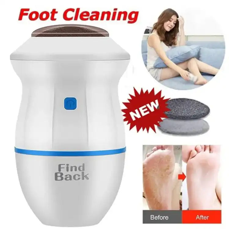 Foot cleaning device with before and after images on a white background