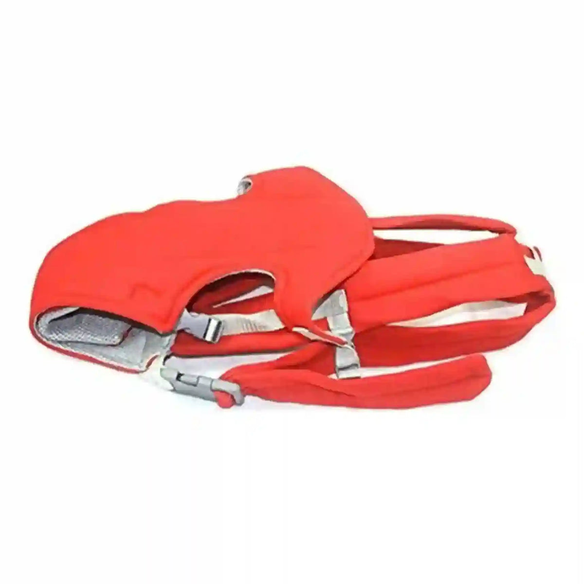 Red baby carrier with straps on a white background