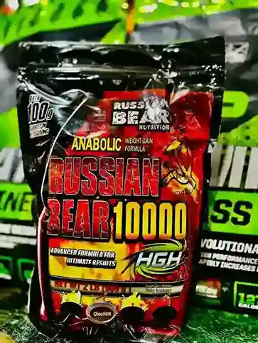 Russian Bear 10000 supplement package on a green and black background