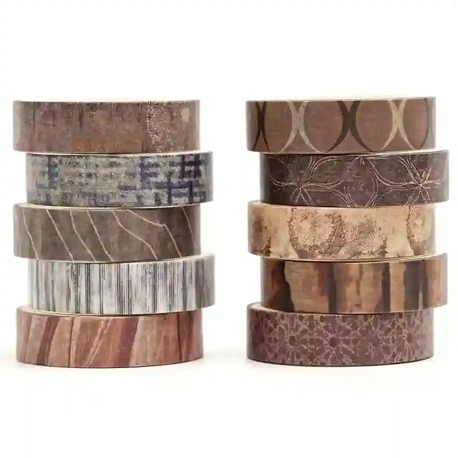 Set of patterned tape rolls on a white background