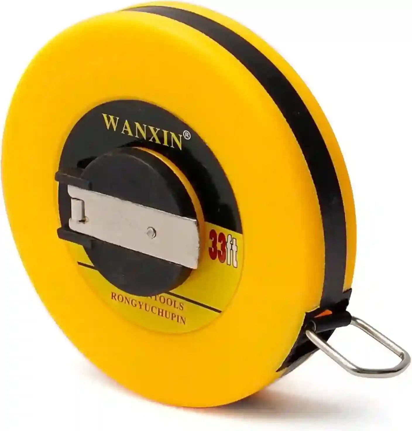 Yellow tape measure with black accents and 'WANXIN' branding on a white background