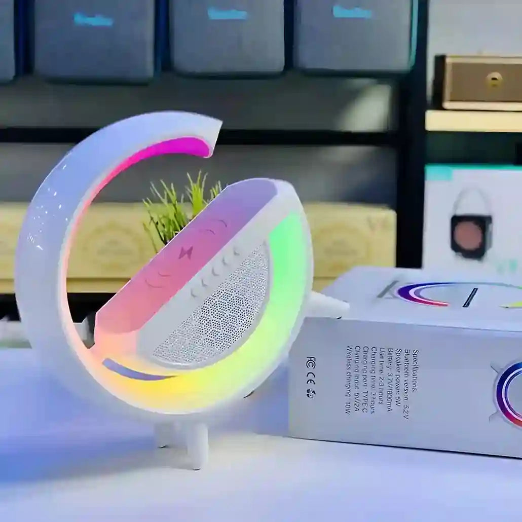 Colorful LED lamp with a box in the background